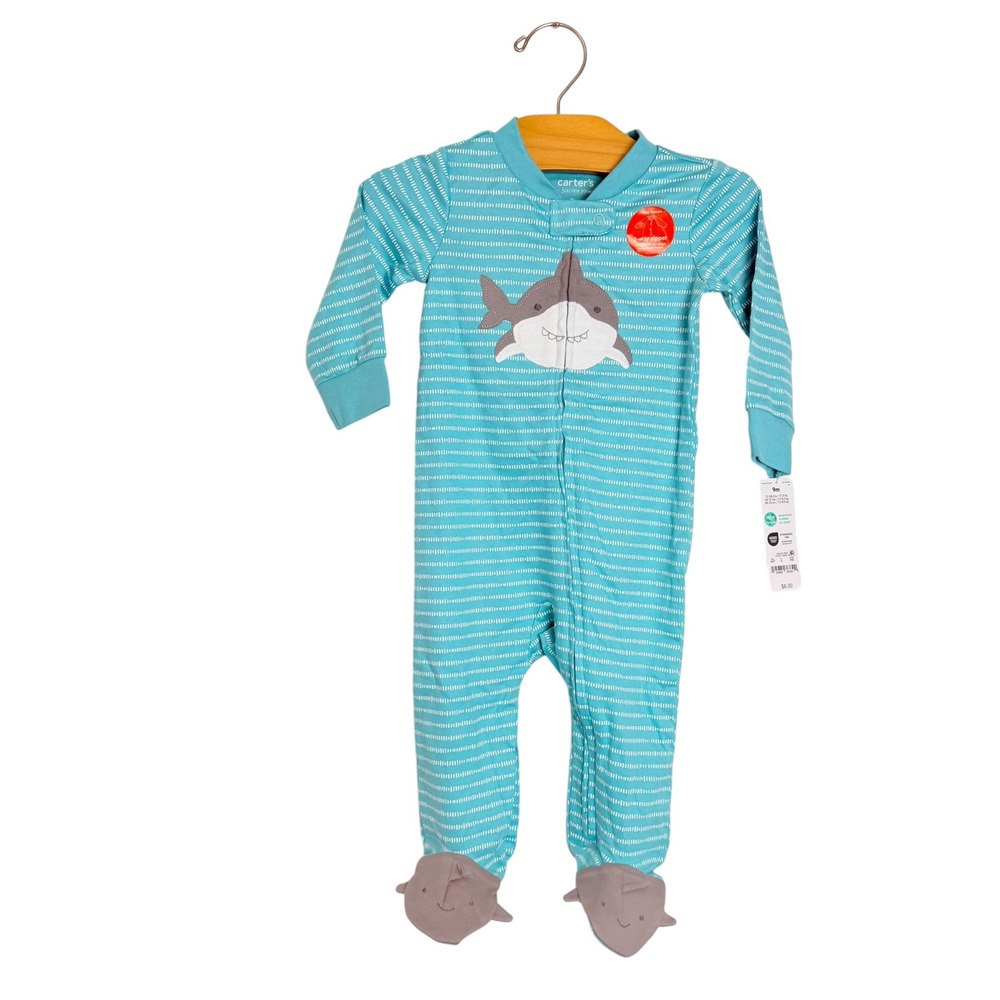 Carters Just One You Baby Boy Shark Footed Sleeper Blue Striped 9M NWT